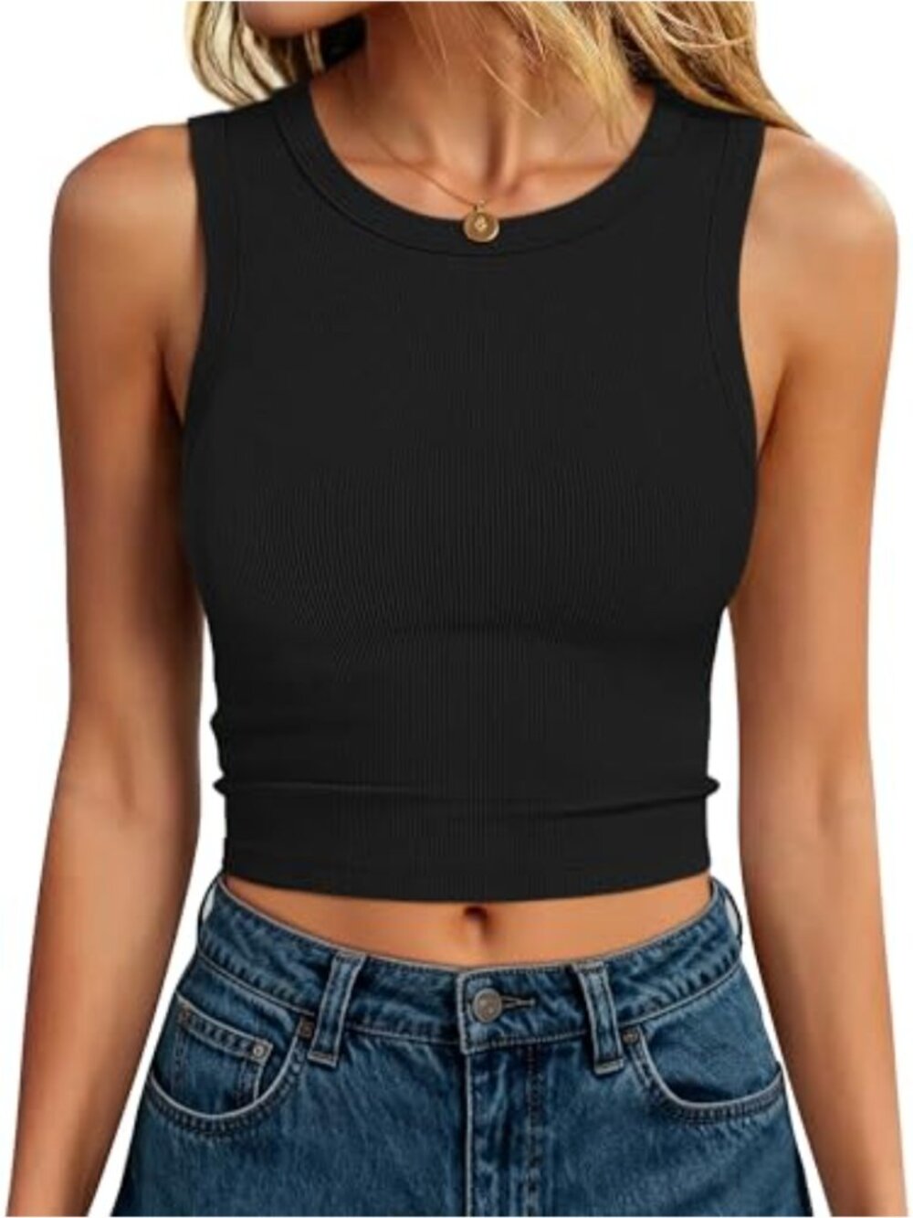 Slim Fit Ribbed Knit Crop Tank Top Sleeveless Summer Casual / Workout